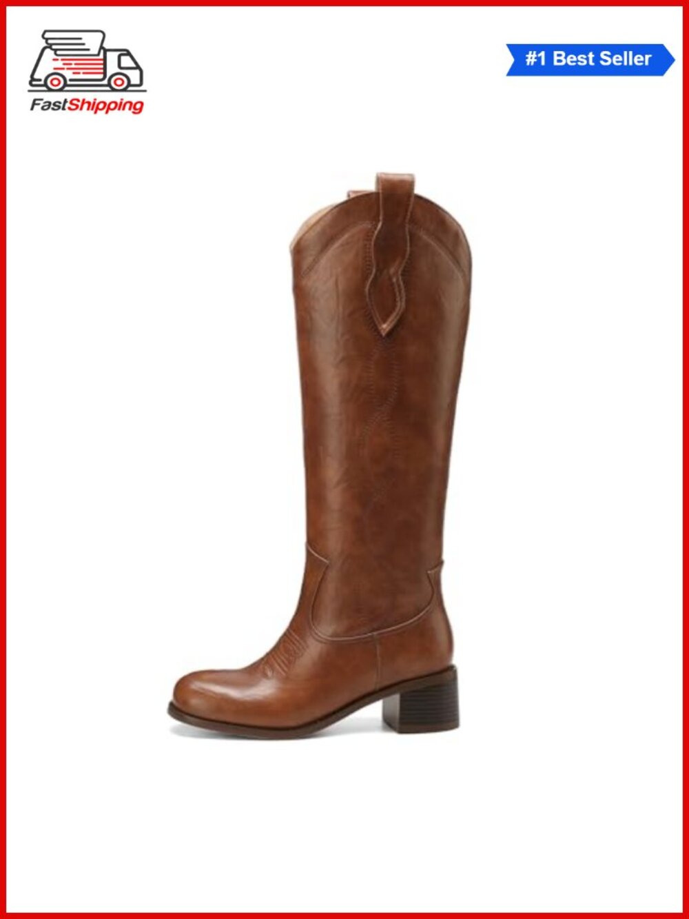 Faux Leather Knee High Boots Square Toe Block Heel Tall Western